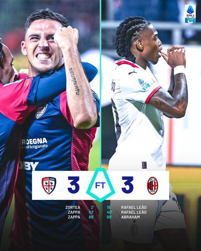 星空体育入口-【意甲】米兰客场3比3卡利亚里遭绝平，莱昂梅开二度